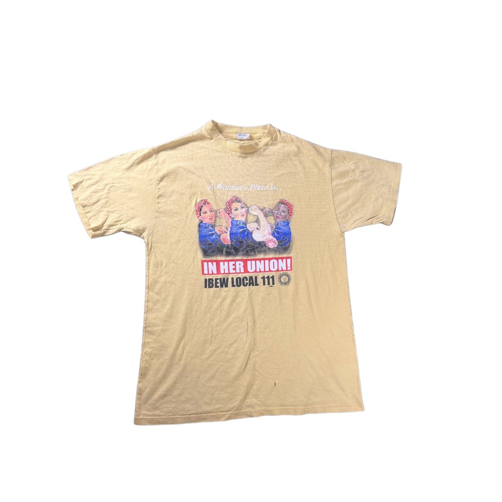 Vintage Union Line IBEW Local 111 T Shirt Yellow Graphic Tee USA Made Large 914